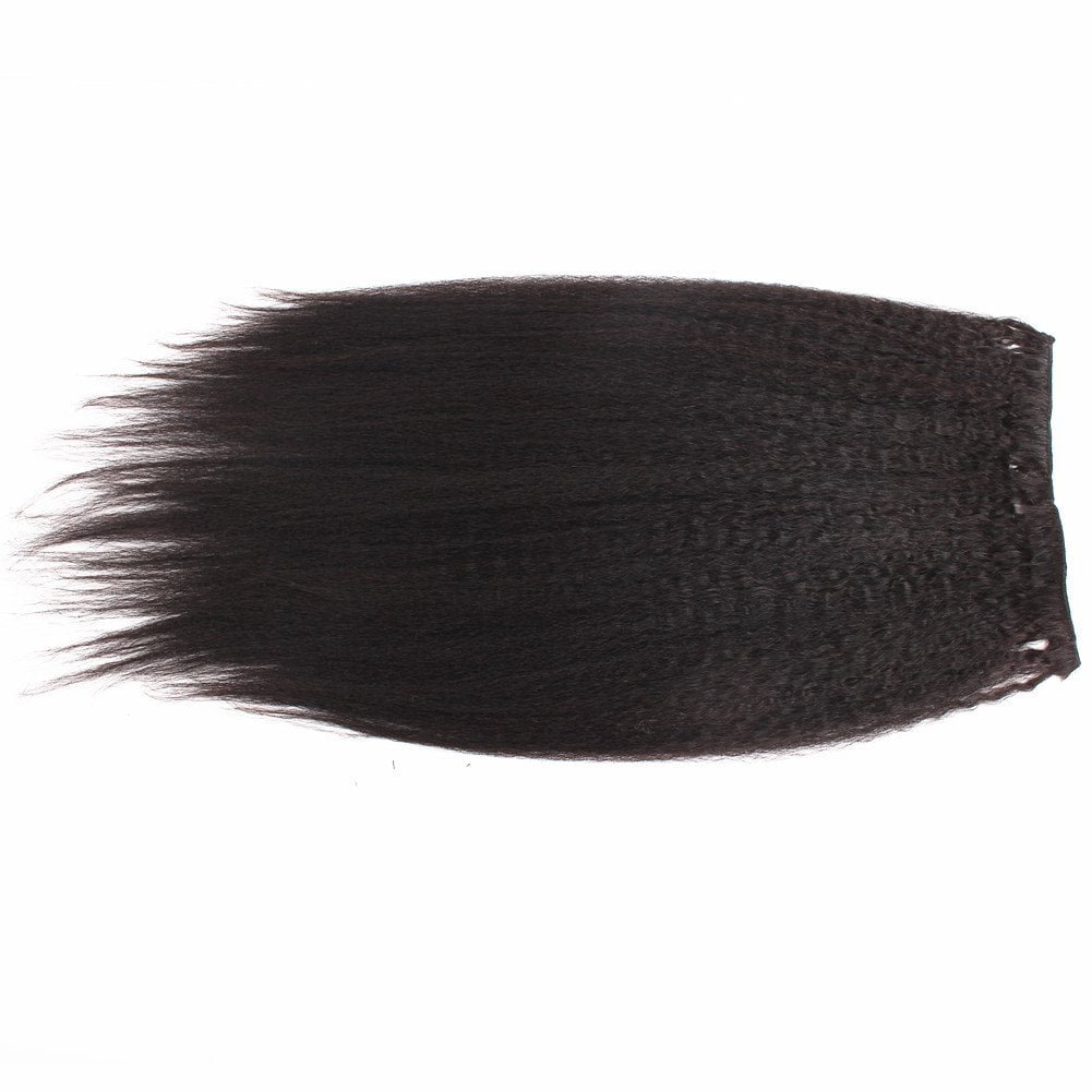 Sassina 10A Real Remy Thick Yaki Straight Clip in Virgin Human Hair Extension Natural Black Double Wefts for African American Black Women 7 Pieces 120g with 17 Clips, YS 18 Inch