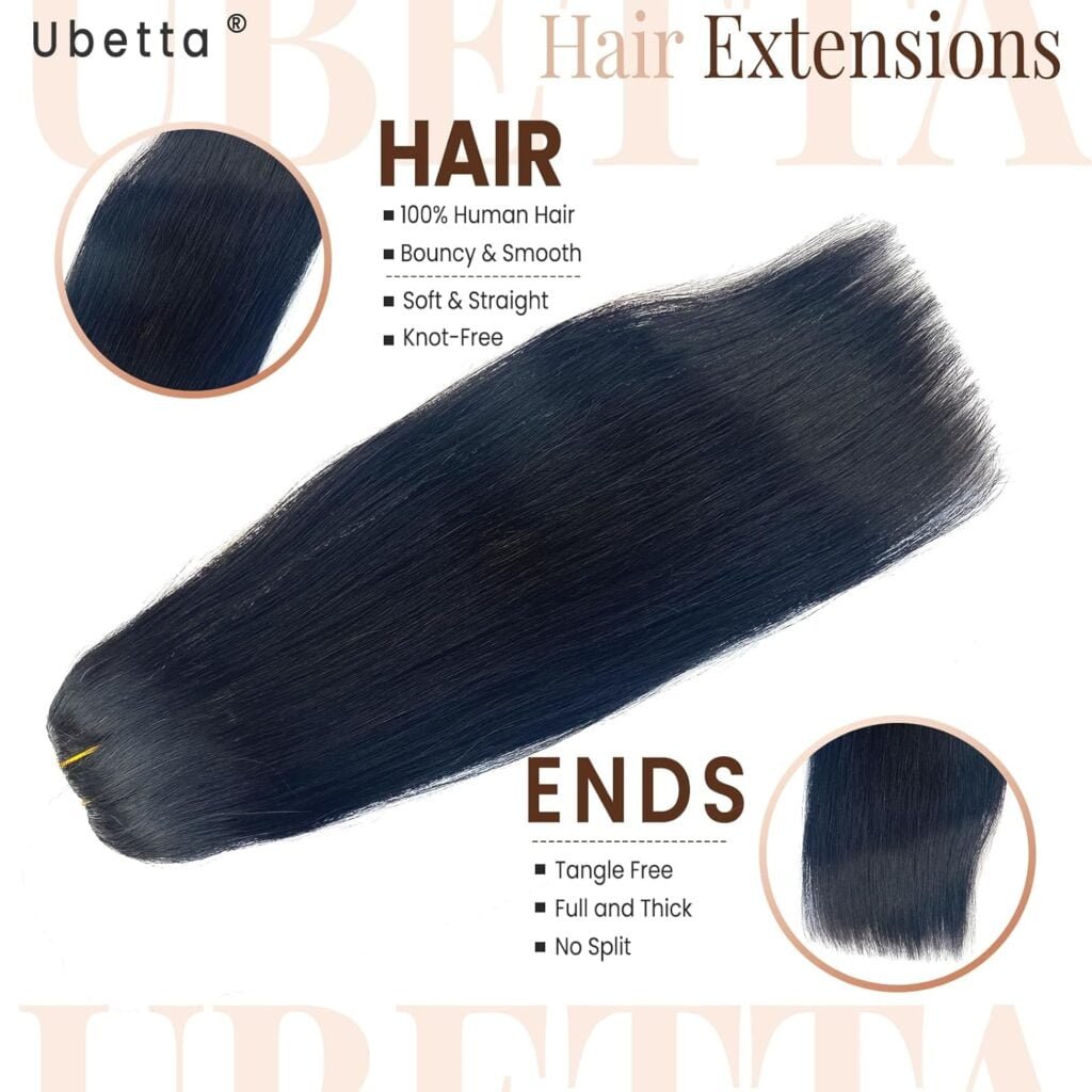 Seamless Clip in Hair Extensions Human Hair, Body Wave Natural Black Hair Extensions Real Human Hair Clip in Extensions, 7pcs 100G 16 Inch Ubetta Remy Human Hair Extensions for Women