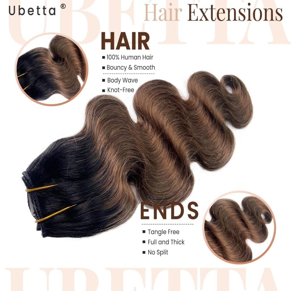 Seamless Clip in Hair Extensions Human Hair, Body Wave Natural Black Hair Extensions Real Human Hair Clip in Extensions, 7pcs 100G 16 Inch Ubetta Remy Human Hair Extensions for Women