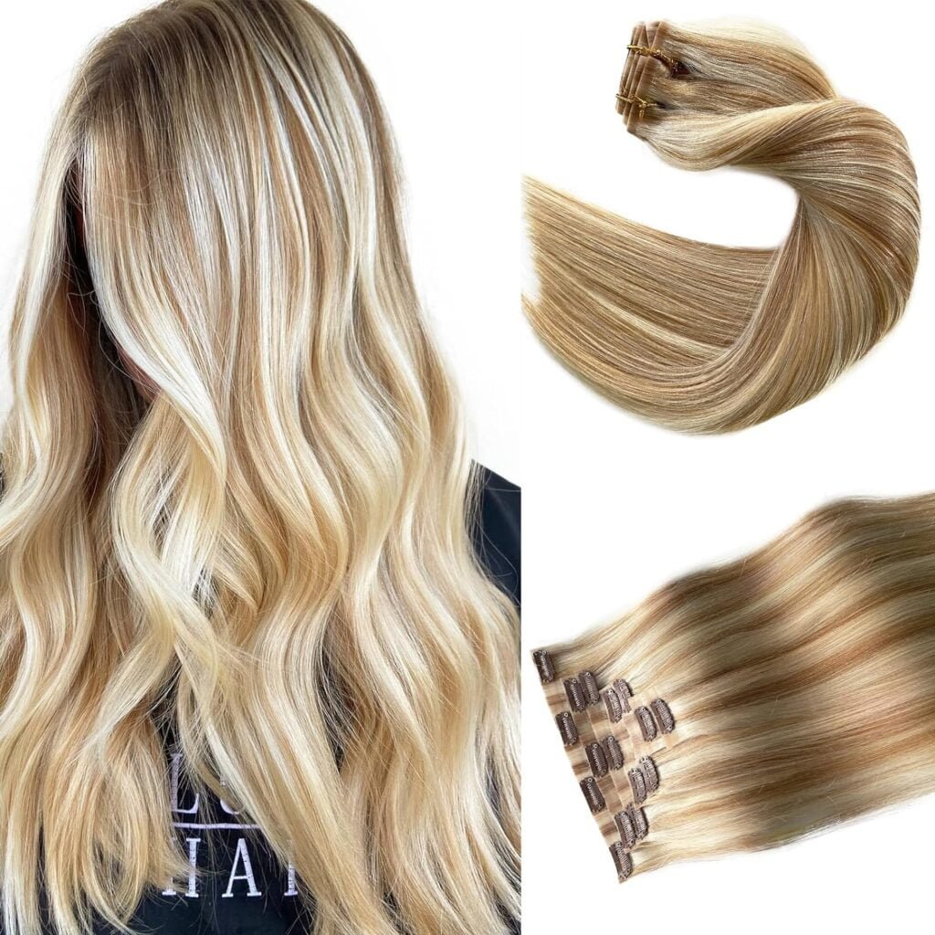 Seamless Clip in Hair Extensions Human Hair, Body Wave Natural Black Hair Extensions Real Human Hair Clip in Extensions, 7pcs 100G 16 Inch Ubetta Remy Human Hair Extensions for Women