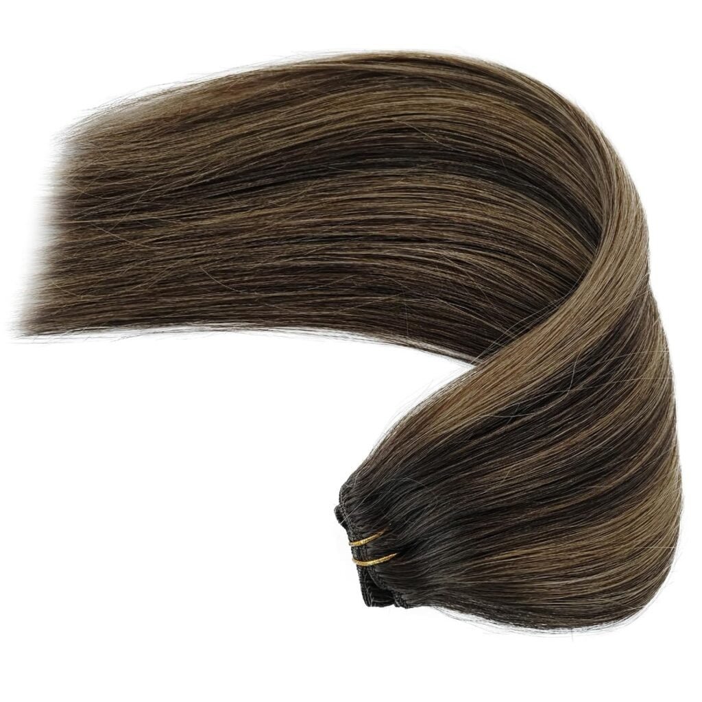 Seamless Clip in Hair Extensions, Ombre Natural Black to Chestnut Brown Hair Extensions Clip in Human Hair Invisible PU Skin Weft Soft Natural Remy Human Hair Extensions Clip ins 70g 5pcs 12 Inch