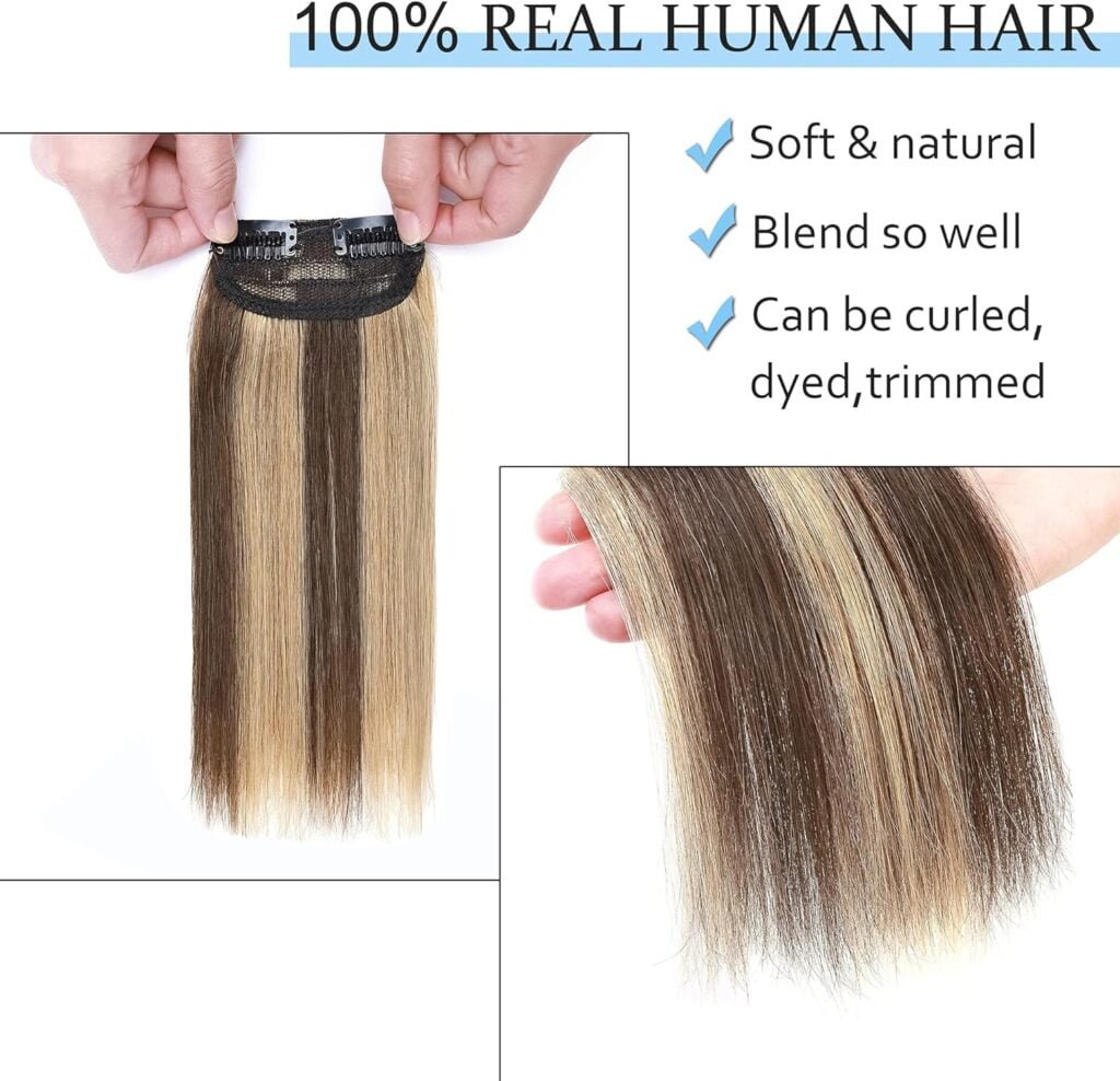SEGO 2 Pcs Short Hair Extensions Clip in Human Hair 6 Inch 20g Hairpiece Human Hair Toppers for Women With Thinning Hair Adding Hair Volume -Medium BrownDark Blonde
