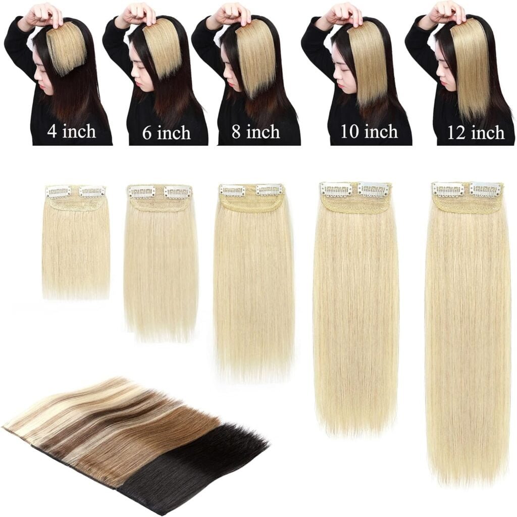 SEGO 2 Pcs Short Hair Extensions Clip in Human Hair 6 Inch 20g Hairpiece Human Hair Toppers for Women With Thinning Hair Adding Hair Volume -Medium BrownDark Blonde