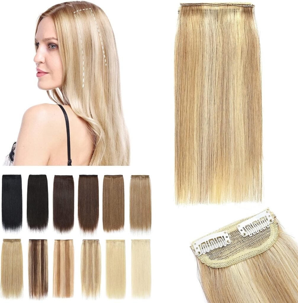 SEGO Clip in Short Hair Extensions 4 Inch 100% Human Hair Hairpiece Human Hair Toppers for Women With Thinning Hair Adding Hair Volume -1 Pcs 8g Ash BlondeBleach Blonde