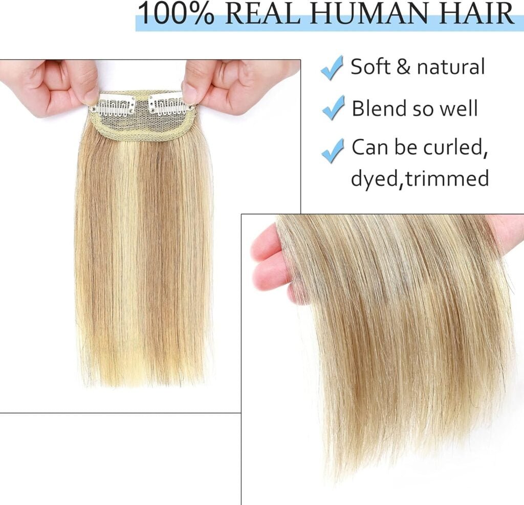 SEGO Clip in Short Hair Extensions 4 Inch 100% Human Hair Hairpiece Human Hair Toppers for Women With Thinning Hair Adding Hair Volume -1 Pcs 8g Ash BlondeBleach Blonde