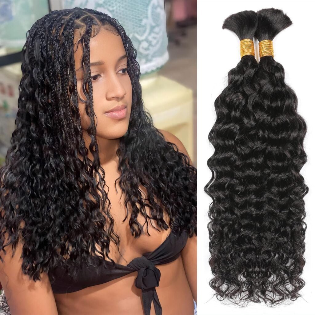 ShowCoco Human Braiding Hair 14Inch Water Wave Bulk Human Hair for Braiding 100g 2Bundle/Pack No Weft Human Hair Bundles for Braiding Micro Human Braiding Hair for Boho Braids(14inch,Natural Black)