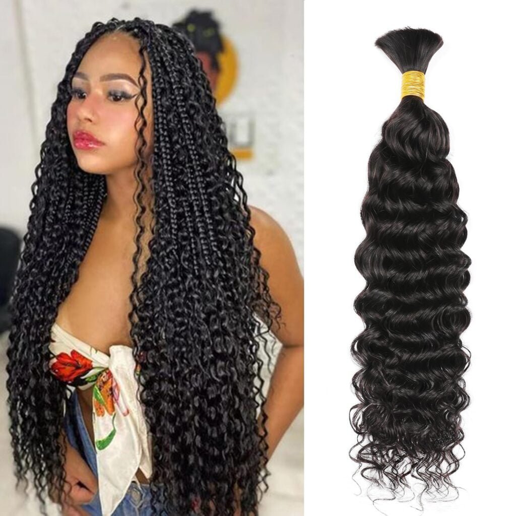 ShowCoco Human Braiding Hair 14Inch Water Wave Bulk Human Hair for Braiding 100g 2Bundle/Pack No Weft Human Hair Bundles for Braiding Micro Human Braiding Hair for Boho Braids(14inch,Natural Black)