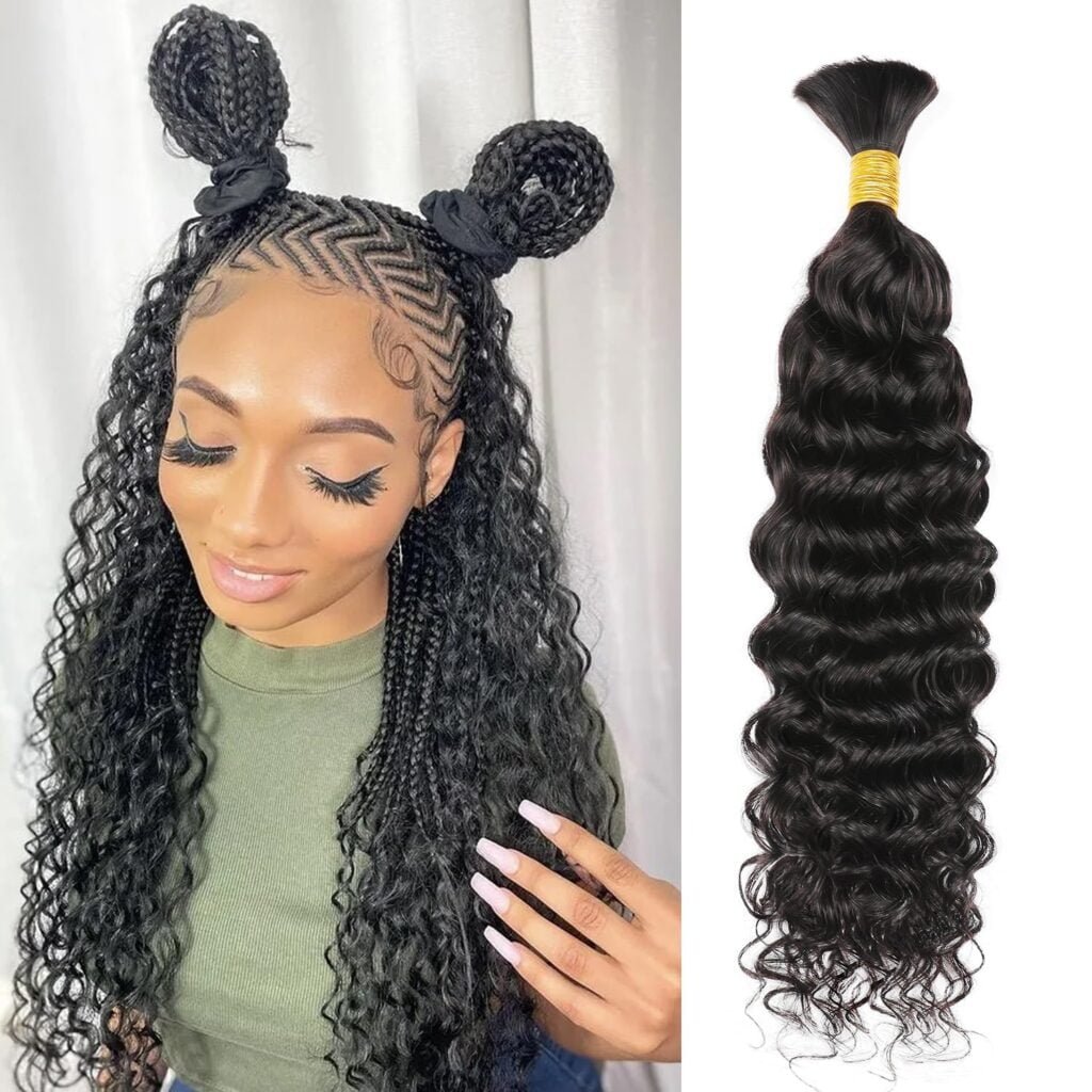 ShowCoco Human Braiding Hair 14Inch Water Wave Bulk Human Hair for Braiding 100g 2Bundle/Pack No Weft Human Hair Bundles for Braiding Micro Human Braiding Hair for Boho Braids(14inch,Natural Black)