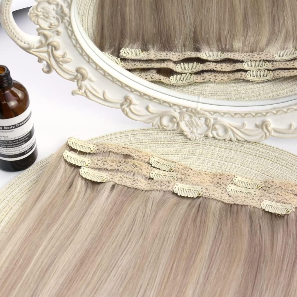 Sunny Clip in Hair Extensions Blonde Clip in Extensions Real Human Hair Blonde Hair Clip Extensions Invisible Clip in Extensions Light Blonde Highlights Golden Blonde Hair Extensions 120g 7pcs 18inch