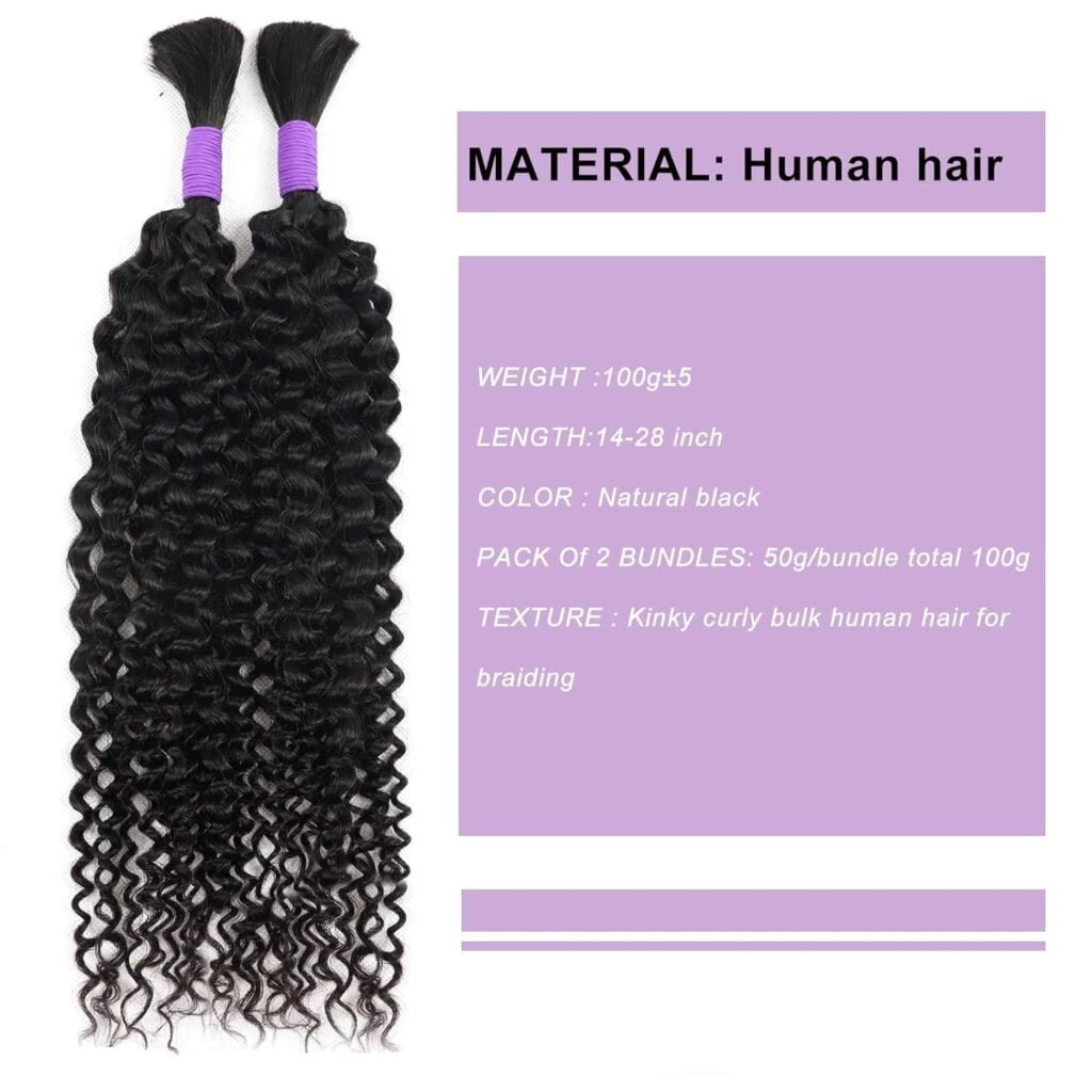Super Wave Bulk Human Hair For Braiding No Weft 100g (1Pack-2Bundles) 100% Virgin Human Hair Super French Wet and Wavy Micro Braiding Human Hair For Boho Braids Super Bulk (18inch, Natural)