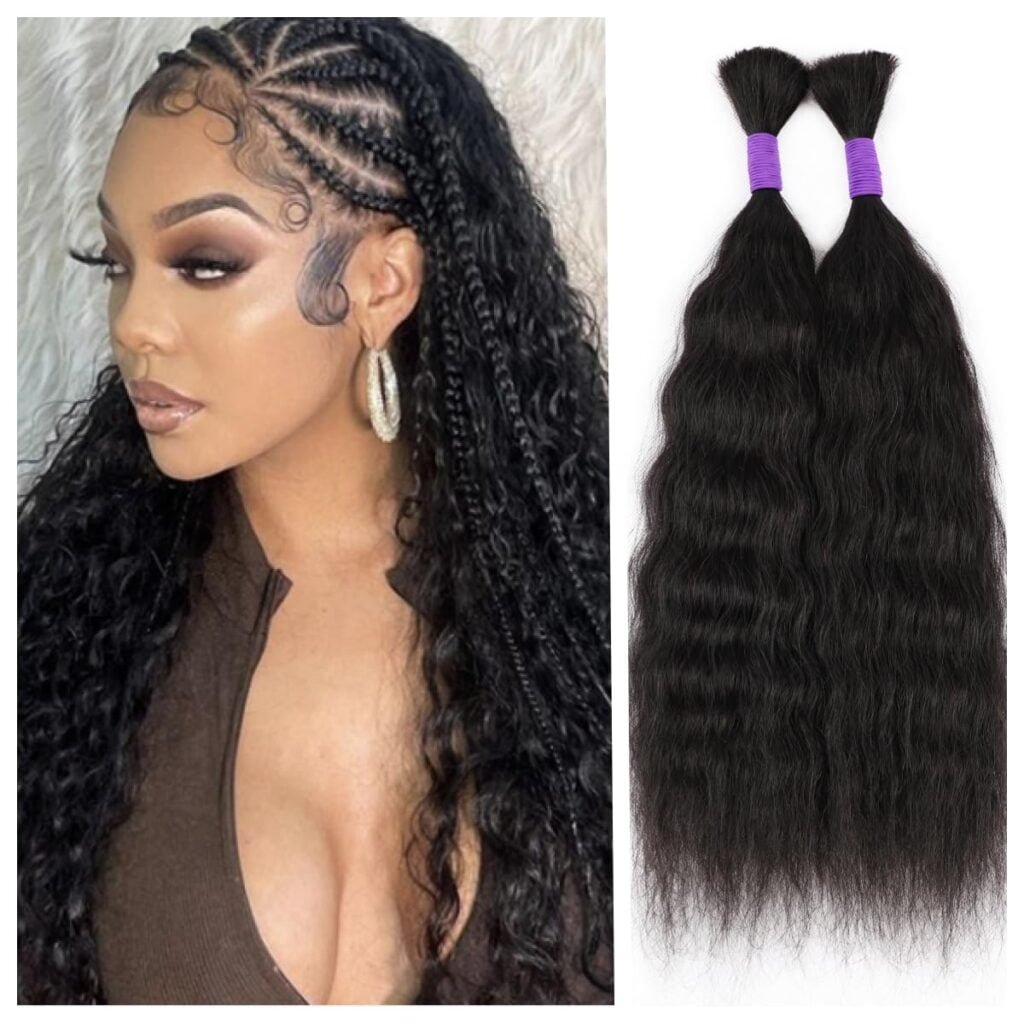 Super Wave Bulk Human Hair For Braiding No Weft 100g (1Pack-2Bundles) 100% Virgin Human Hair Super French Wet and Wavy Micro Braiding Human Hair For Boho Braids Super Bulk (18inch, Natural)