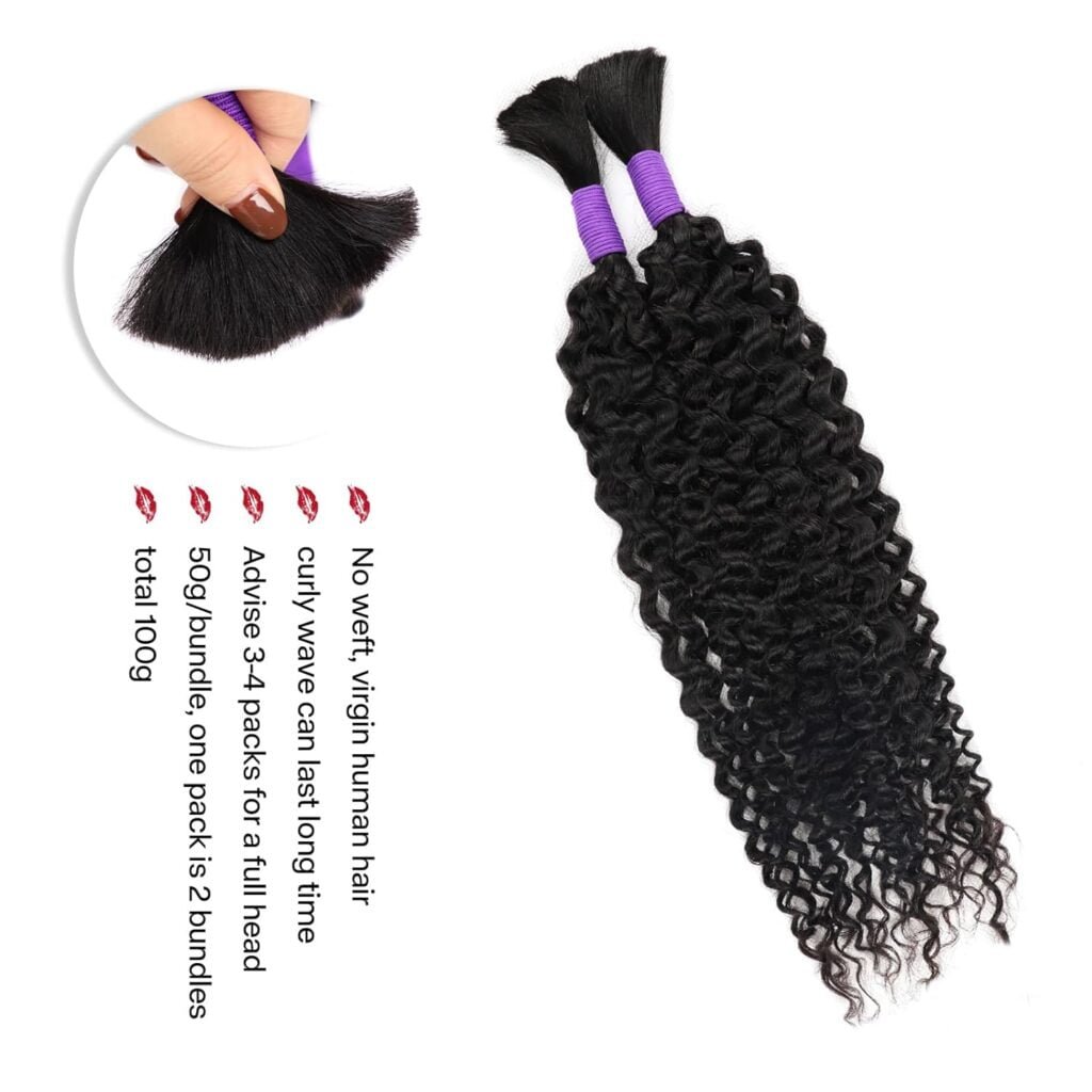 Super Wave Bulk Human Hair For Braiding No Weft 100g (1Pack-2Bundles) 100% Virgin Human Hair Super French Wet and Wavy Micro Braiding Human Hair For Boho Braids Super Bulk (18inch, Natural)