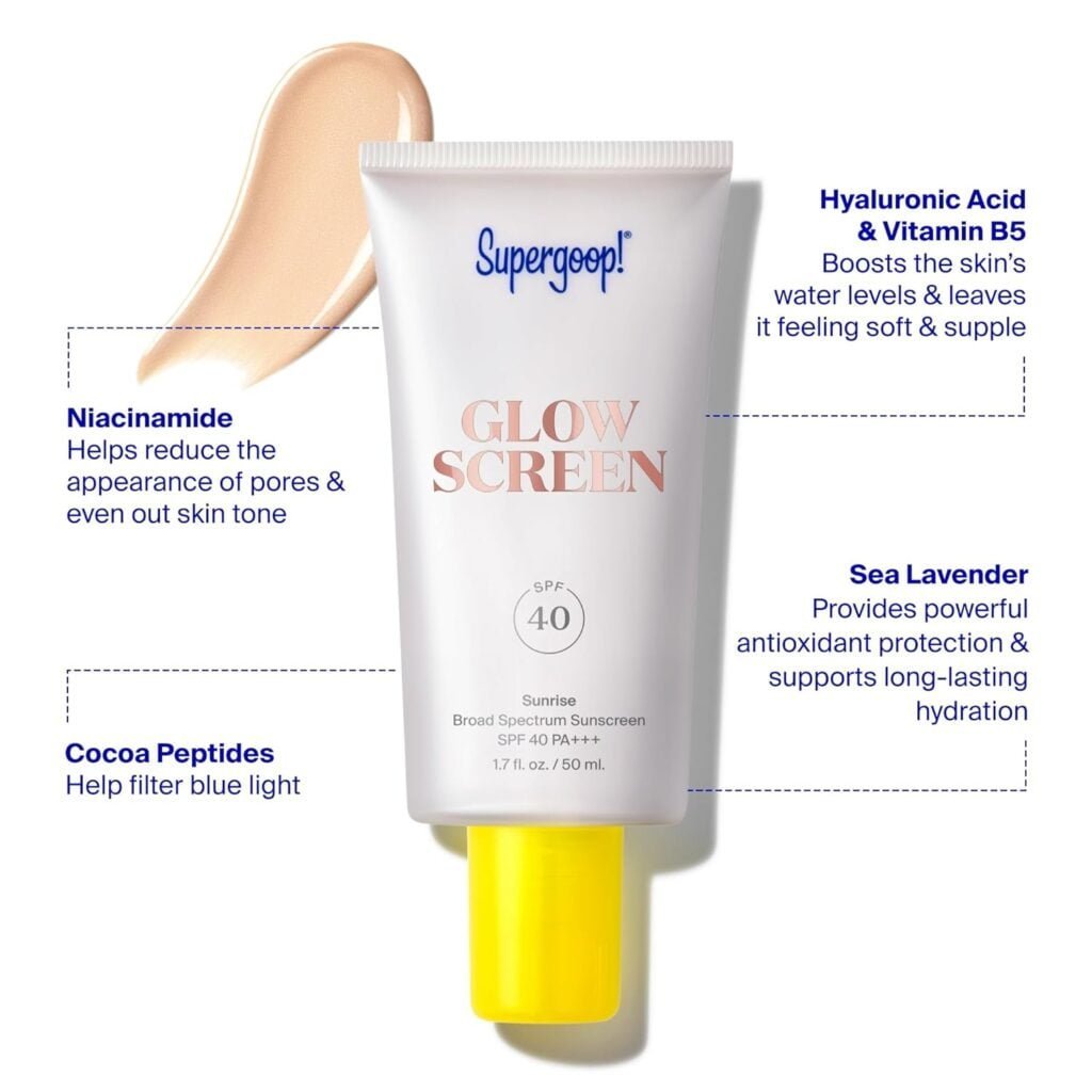 Supergoop! Glowscreen SPF 40 - Glowy Sunscreen Primer with Hyaluronic Acid, Vitamin B5  Niacinamide - 1.7 oz