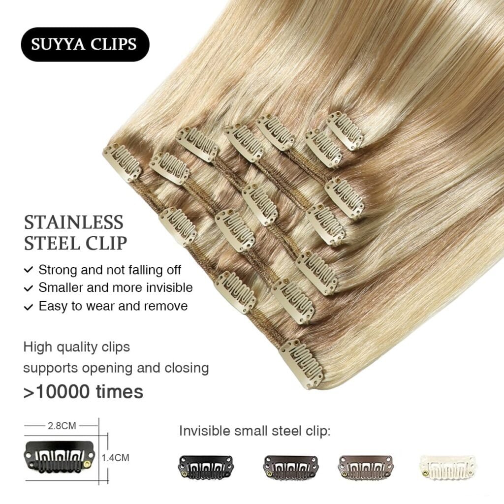 SUYYA Hair Extensions Clip ins,14 inch 7pcs 110g Jet Black Clip in Hair Extensions Human Hair Straight Clip in Hair Extensions Real Human Hair Double Weft (14 inches #1 Jet black)