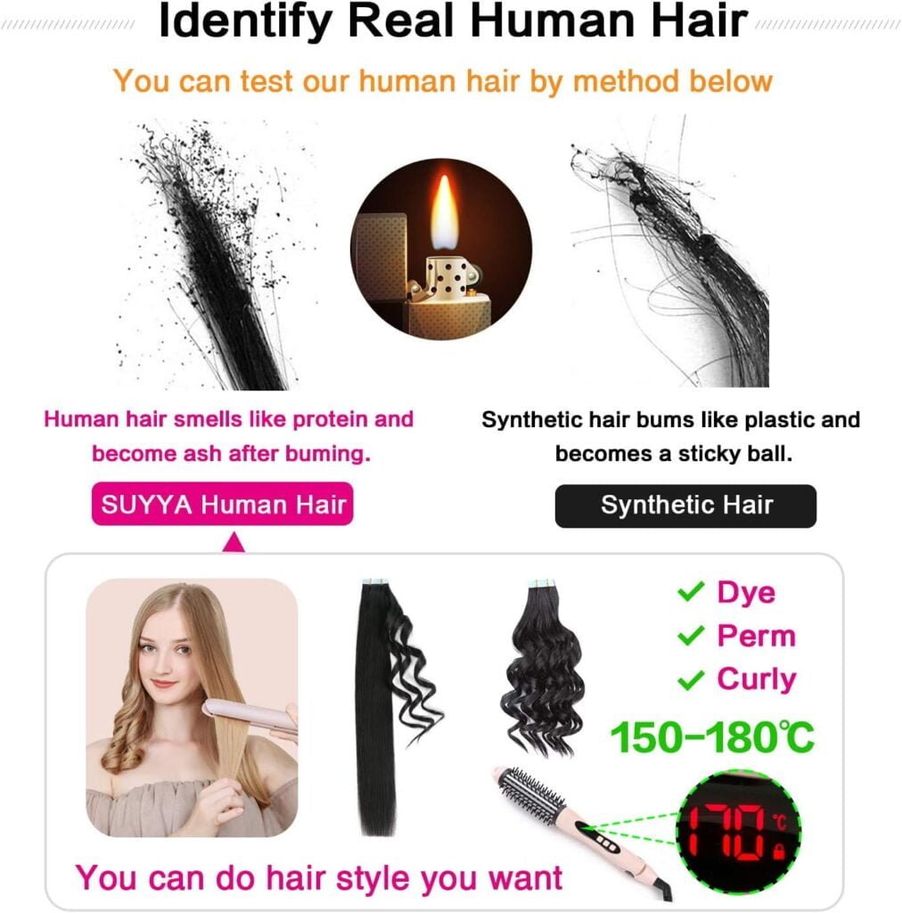 SUYYA Tape in Hair Extensions Human Hair 18 inches 50g/pack 20pcs Straight Seamless Skin Weft Jet Black Tape Hair Extensions (18 inches #1 Jet Black)