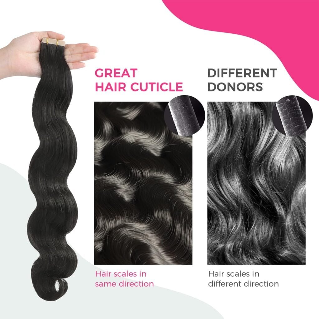 Tape in Hair Extensions Human Hair Body Wave 100% Remy Human Hair 16 Inch 50g/pack 20pcs Tape for Hair Extensions Natural Black Extensions for Black Women