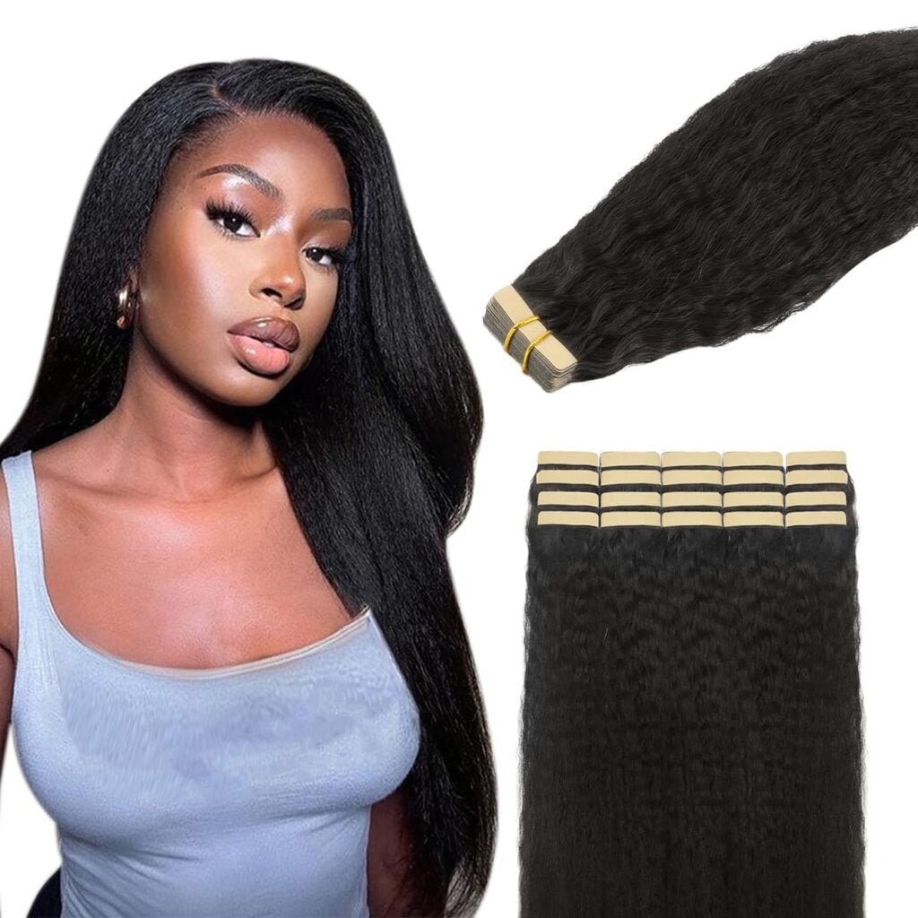 Tape in Hair Extensions Human Hair Body Wave 100% Remy Human Hair 16 Inch 50g/pack 20pcs Tape for Hair Extensions Natural Black Extensions for Black Women