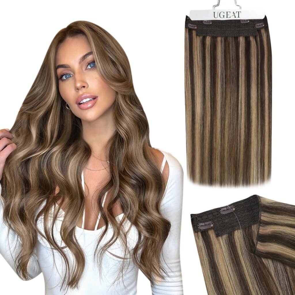 Ugeat Hair Clip in Human Hair Extensions 18 inch Clip in Remy Hair Extensions Human Hair Brown Mix Ash Blonde Human Hair Clip in Extensions Brown 7pcs 120g(105g Hair+15g Clips)