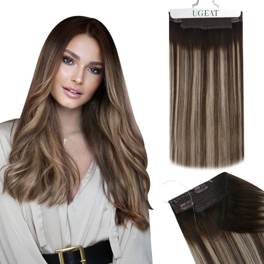 Ugeat Hair Clip in Human Hair Extensions 18 inch Clip in Remy Hair Extensions Human Hair Brown Mix Ash Blonde Human Hair Clip in Extensions Brown 7pcs 120g(105g Hair+15g Clips)