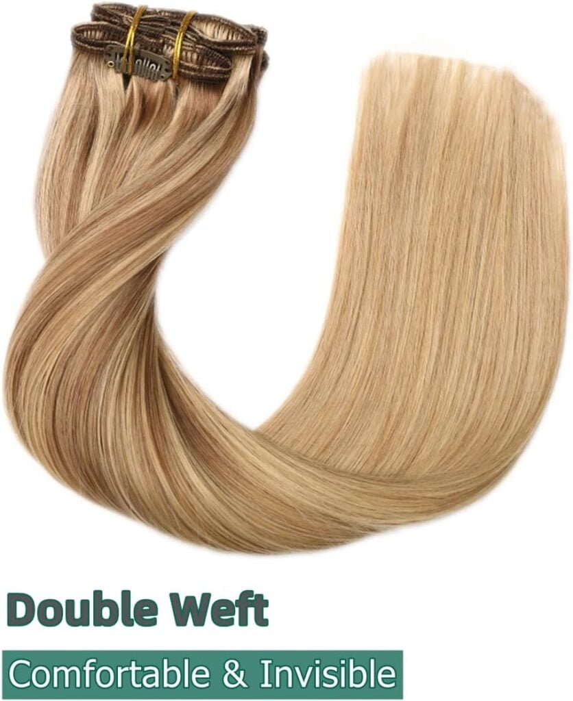 VINBAO Clip in Hair Extensions Human Remy Hair 20 Inch 6pcs 120g Balayage Ash Brown to Caramel Blonde Hair Extensions Clip in Human Hair Extensions(#10/16/16,20)