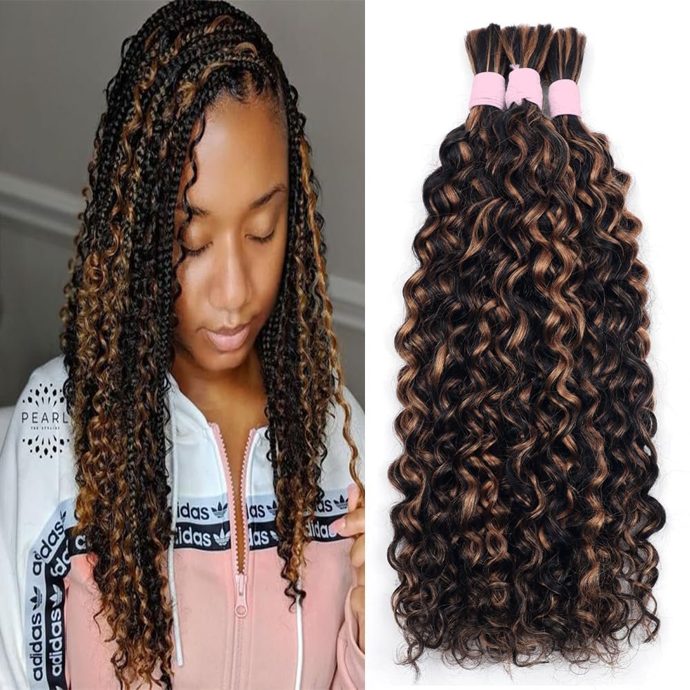 Water Bulk Human Hair for Braiding 100g (One Bundle/Pack) Virgin Human Hair Curly Braiding Hair For Bohemian Knotless Boho Braids Highlight No Weft Human Hair Bundles For Braiding 14inch PB/30