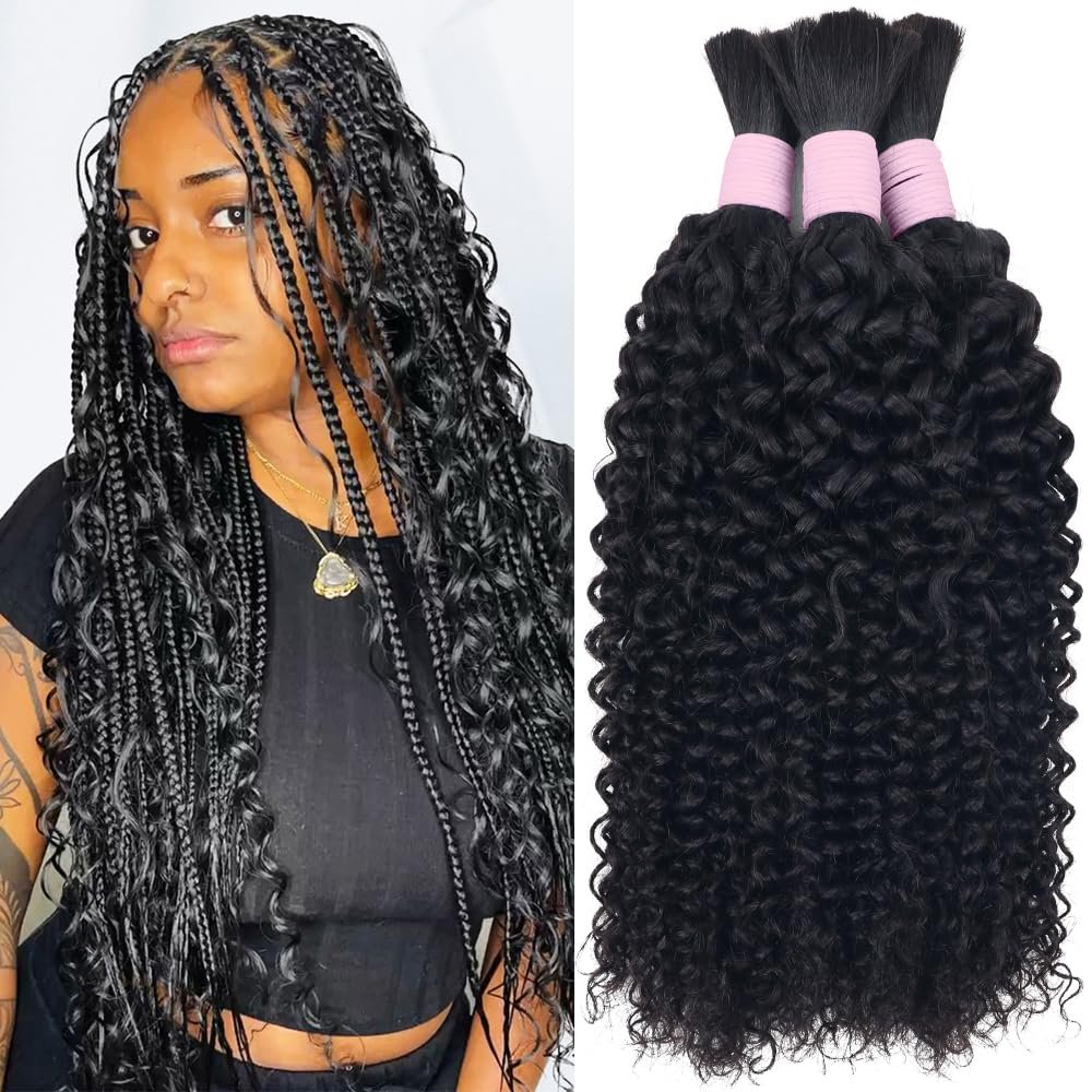 Water Bulk Human Hair for Braiding 100g (One Bundle/Pack) Virgin Human Hair Curly Braiding Hair For Bohemian Knotless Boho Braids Highlight No Weft Human Hair Bundles For Braiding 14inch PB/30