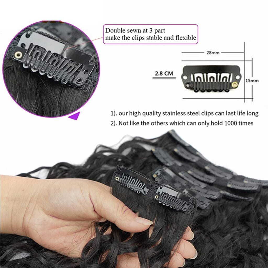 Wavy Clip ins Hair Extensions Human Hair, 18 Natural Black Body Wave Clip in Remy Human Hair Extensions for Women