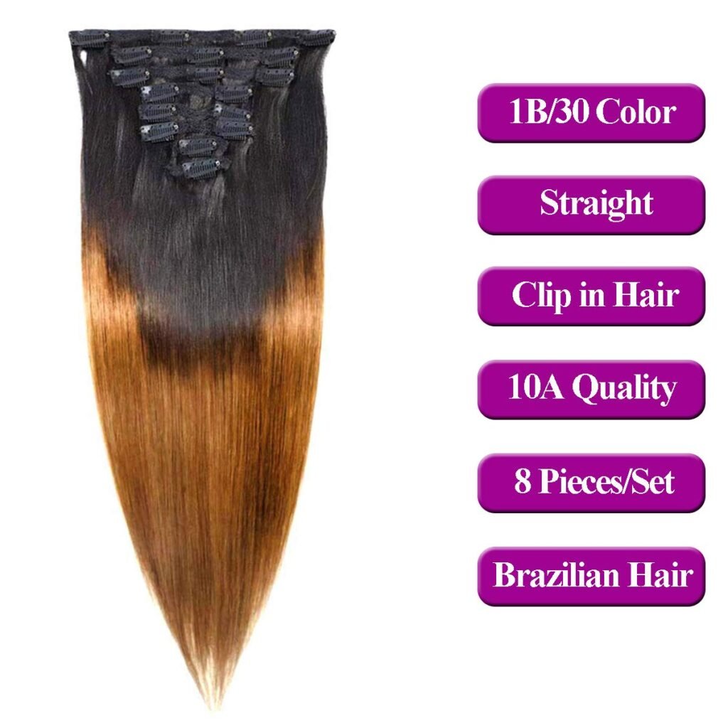 Wavy Clip ins Hair Extensions Human Hair, 18 Natural Black Body Wave Clip in Remy Human Hair Extensions for Women