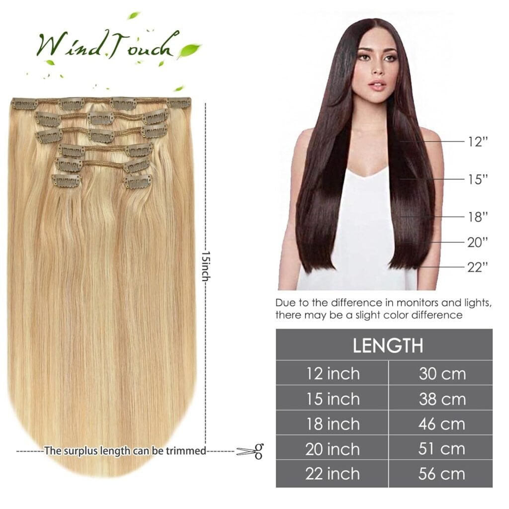 WindTouch Clip In Hair Extensions Human Hair Mixed Bleach Blonde 18Inch 70g Hair Extensions for Women Remy Hair Extensions #18p613 7PCS