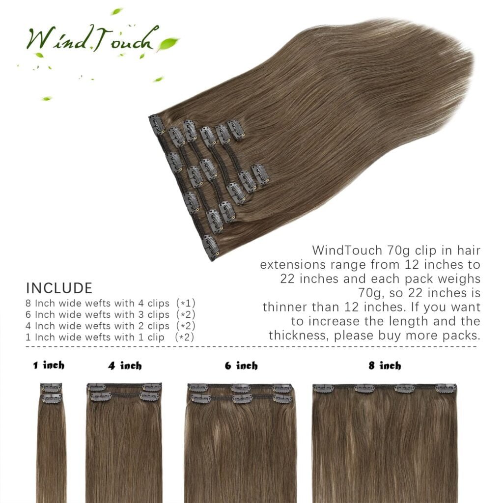WindTouch Clip In Hair Extensions Human Hair Mixed Bleach Blonde 18Inch 70g Hair Extensions for Women Remy Hair Extensions #18p613 7PCS