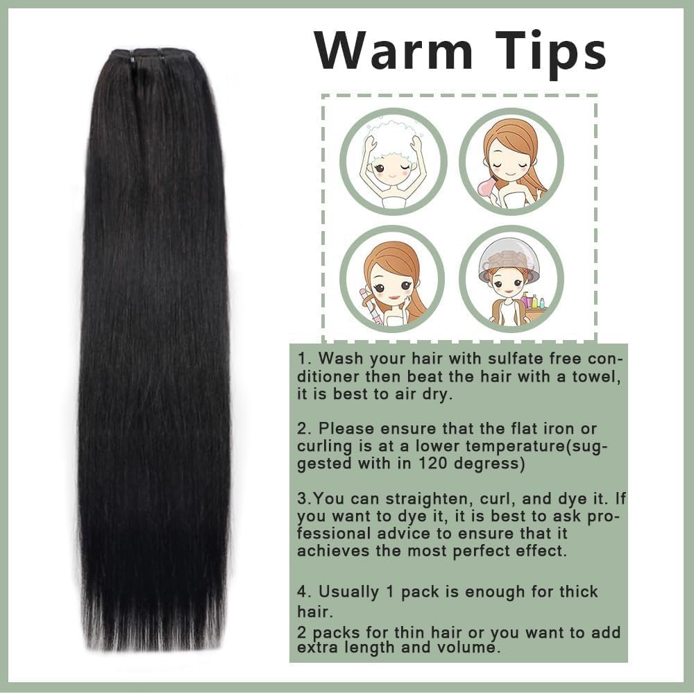 Yaki Straight Clip in Hair Extensions for Black Women Brazilian Virgin Human Hair Kinky Straight Clip in Extensions 8Pcs with 18 Clips Double Lace Weft 120Gram(20inch, Natural Black)