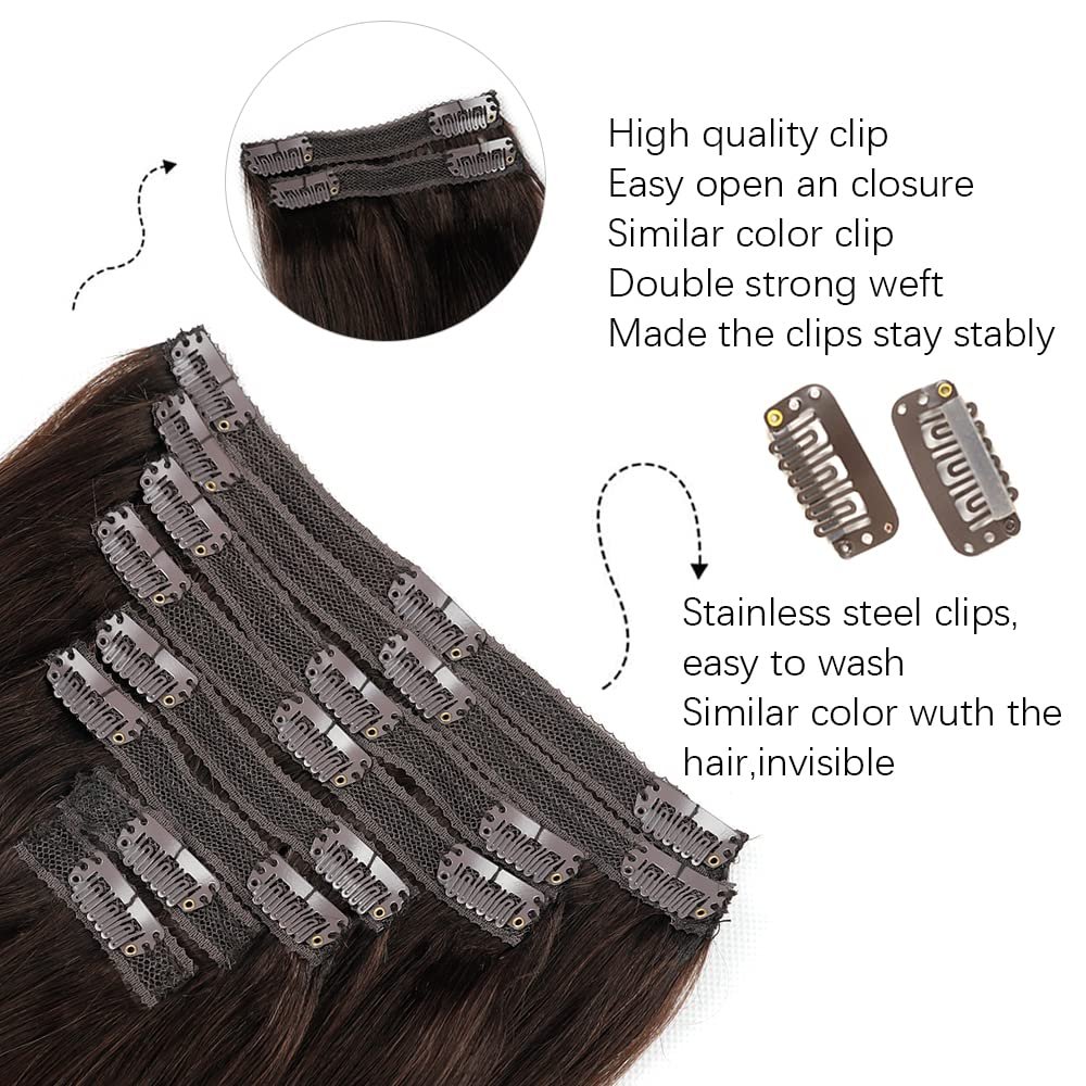 Yaki Straight Clip in Hair Extensions for Black Women Brazilian Virgin Human Hair Kinky Straight Clip in Extensions 8Pcs with 18 Clips Double Lace Weft 120Gram(20inch, Natural Black)