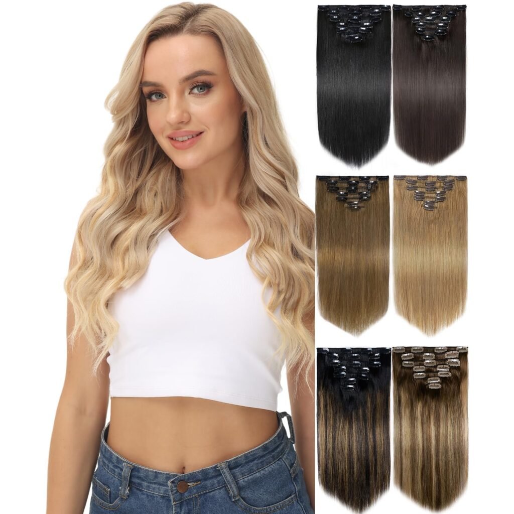 Yamel Remy Clip in Hair Extensions Human Hair 7Pcs 16 Clips Real Human Hair Extensions clip Dark Blonde