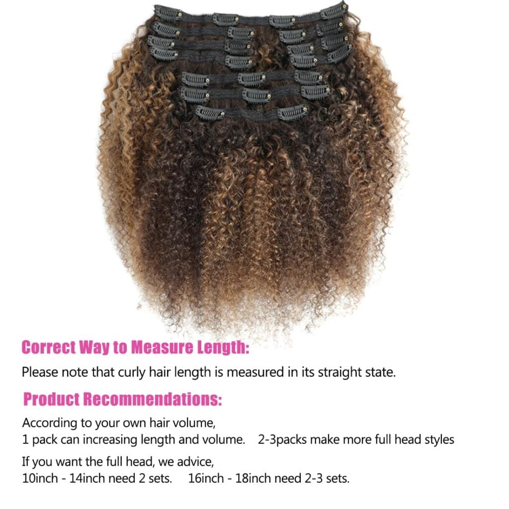 YAMI Kinky Curly Clip in Hair Extensions，10Pcs Clips Triple Weft Brazilian Remy Human Hair 3C 4A curly Clip in Extensions 120g Afro Kinky Curly Clip ins for Black Women（10inch)