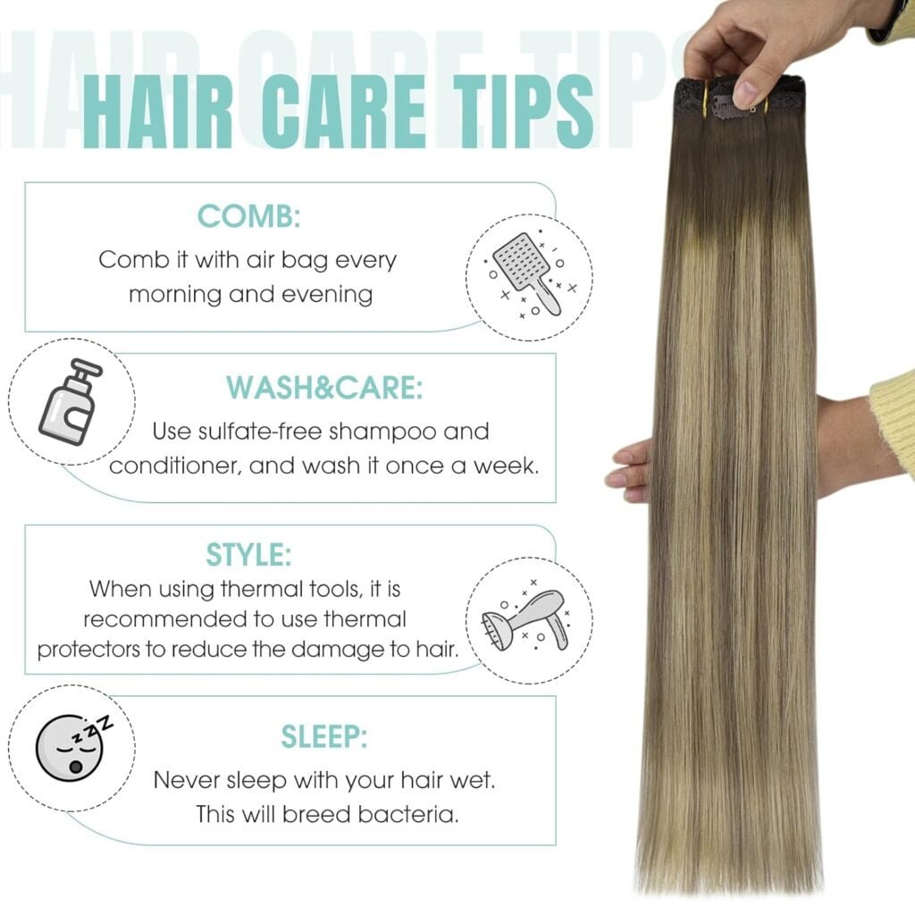 YoungSee Clip on Extensions Human Hair Brown Ombre Clip in Extensions Clip in Human Hair Extensions Dark Brown Ombre Light Brown with Blonde Clip on Real Human Hair Extensions 14Inch 7Pcs 120G
