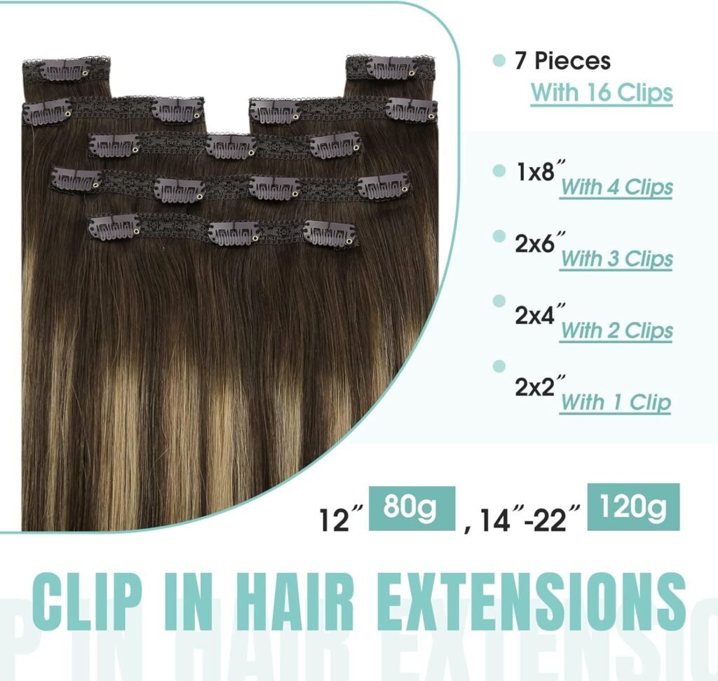 YoungSee Clip on Hair Extensions Balayage Clip in Extensions Human Hair Lace Clip in Human Hair Extensions Balayage Chocolate Brown Mix Caramel Blonde Balayage 22Inch 120G