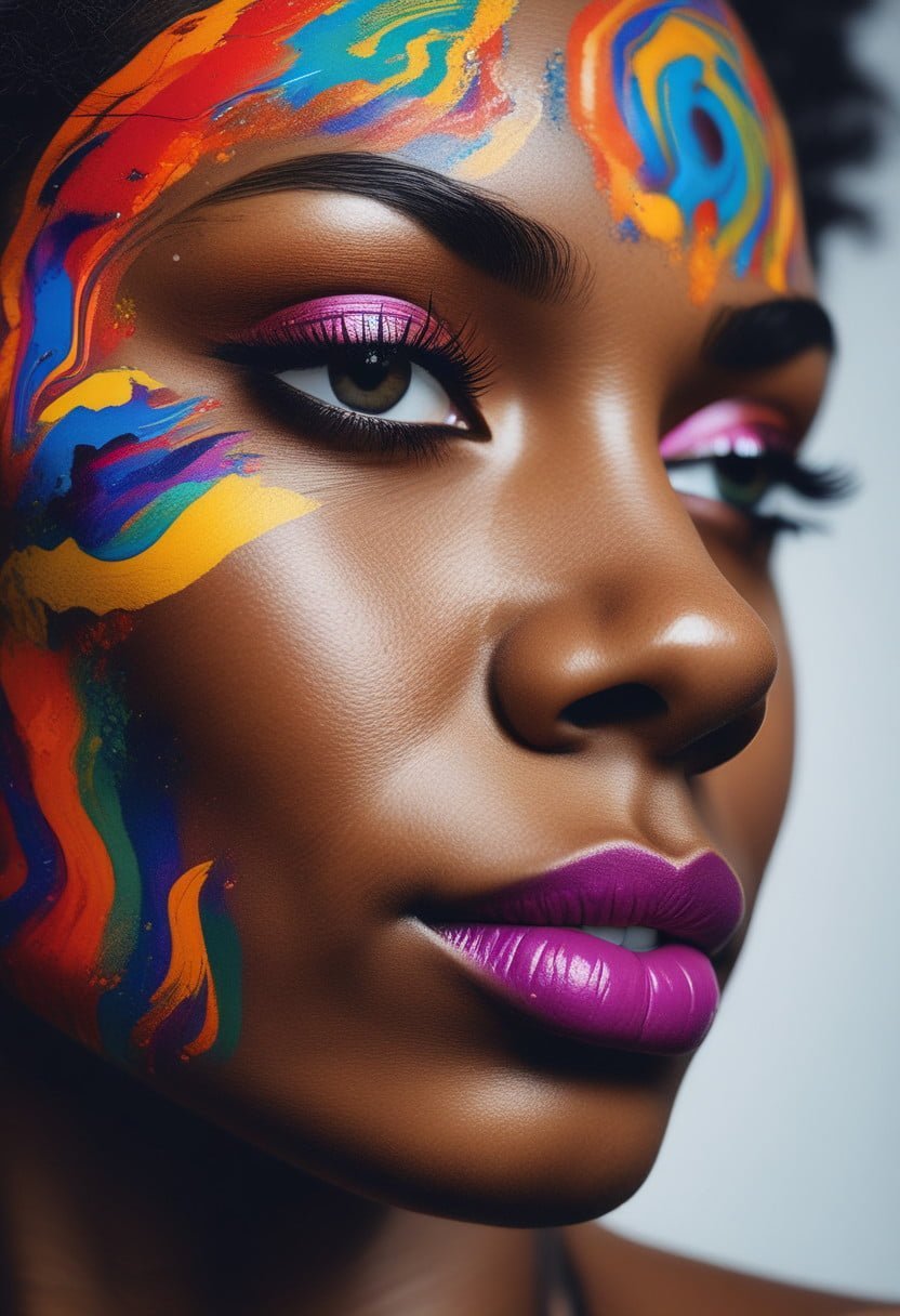 Close-up-of-a-black-woman-with-vibrant-makeup