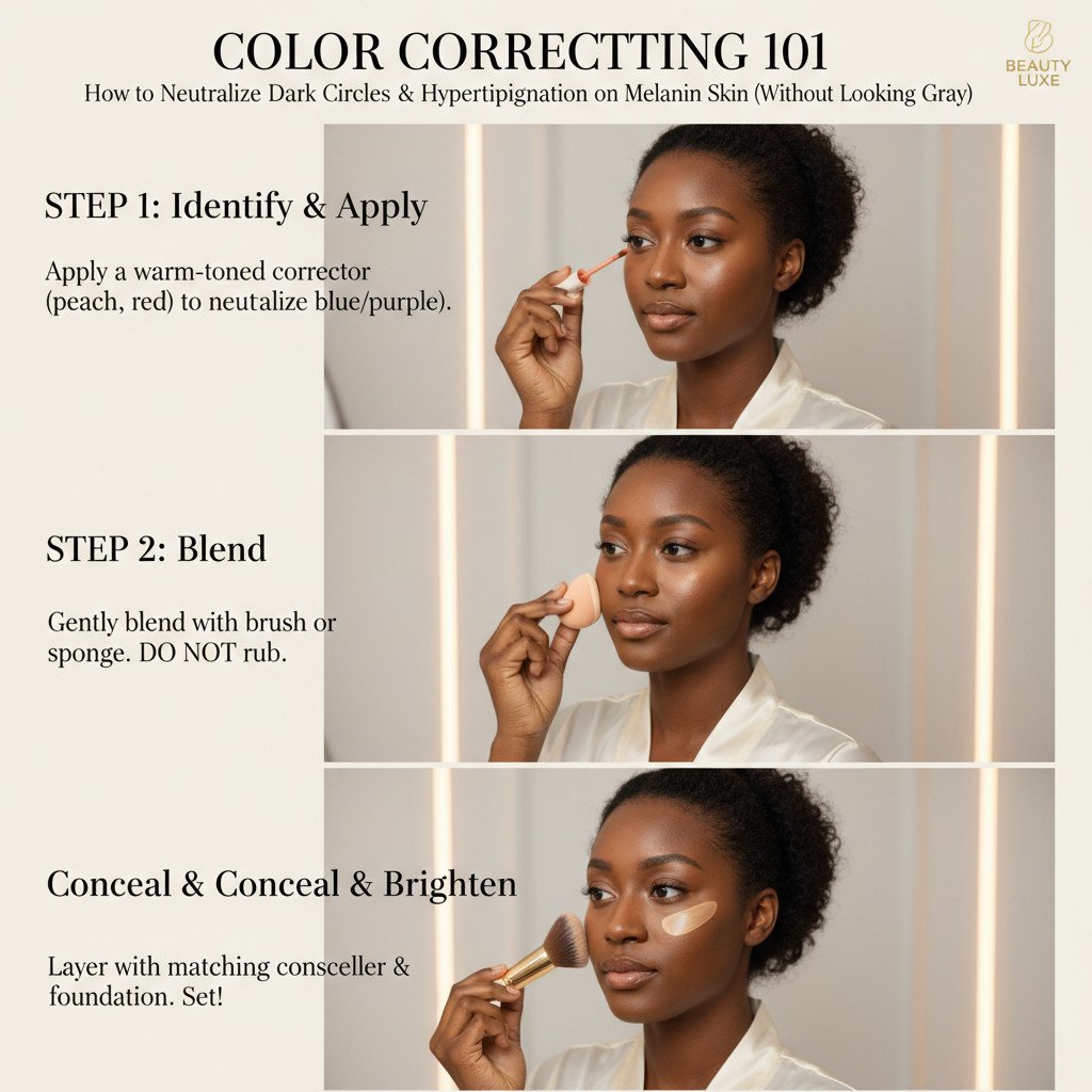 Color Correcting 101: How to Neutralize Dark Circles & Hyperpigmentation on Melanin Skin (Without Looking Gray)