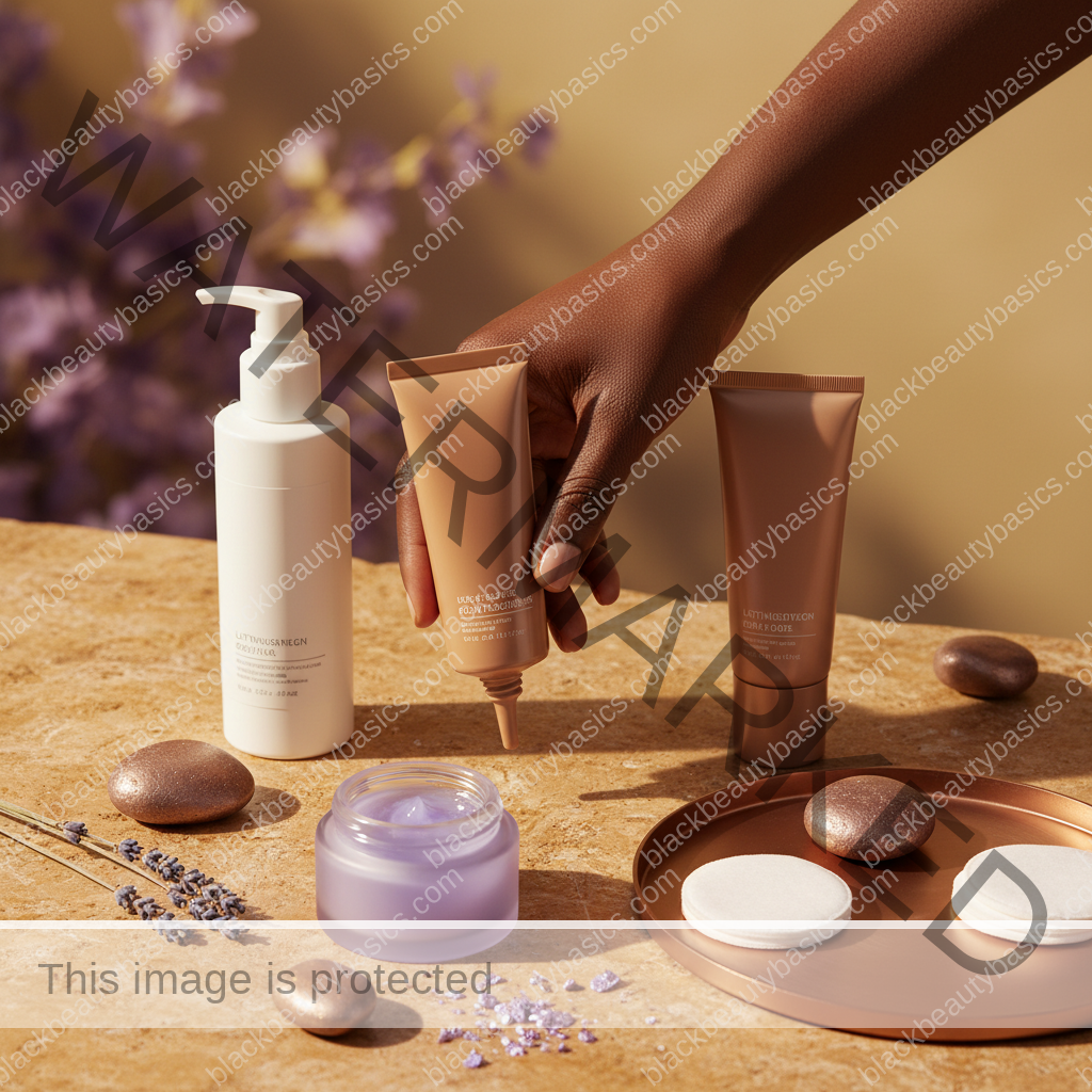 Flat lay of lightweight gel sunscreen, blotting papers, and moisturizer
