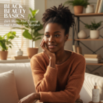 Editorial portrait of a Black woman with deep skin for an eczema flare dark marks guide