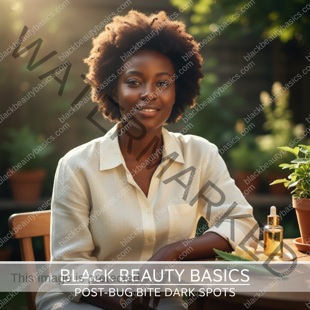 Editorial portrait of a Black woman with deep skin for a bug bite dark spots care guide