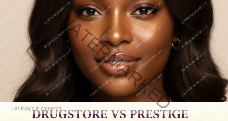 Black woman in a calm skincare setting for drugstore vs prestige skincare for melanin-rich skin: what actually matters
