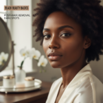 Editorial portrait of a Black woman with deep skin for a waxing and threading dark spots guide