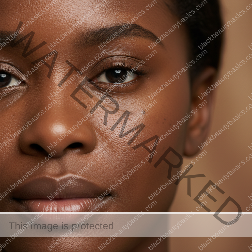 Respectful close-up of melanin-rich skin with natural texture for explaining barrier health and dark spots