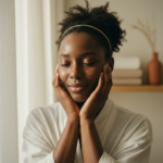 Editorial portrait of a Black woman with deep skin for a barrier-safe dark spot care guide
