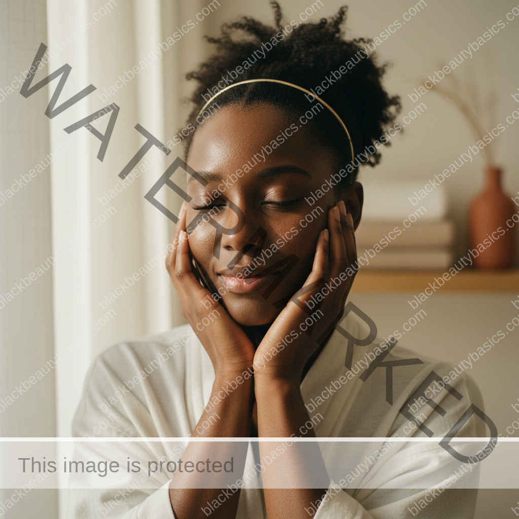 Editorial portrait of a Black woman with deep skin for a barrier-safe dark spot care guide