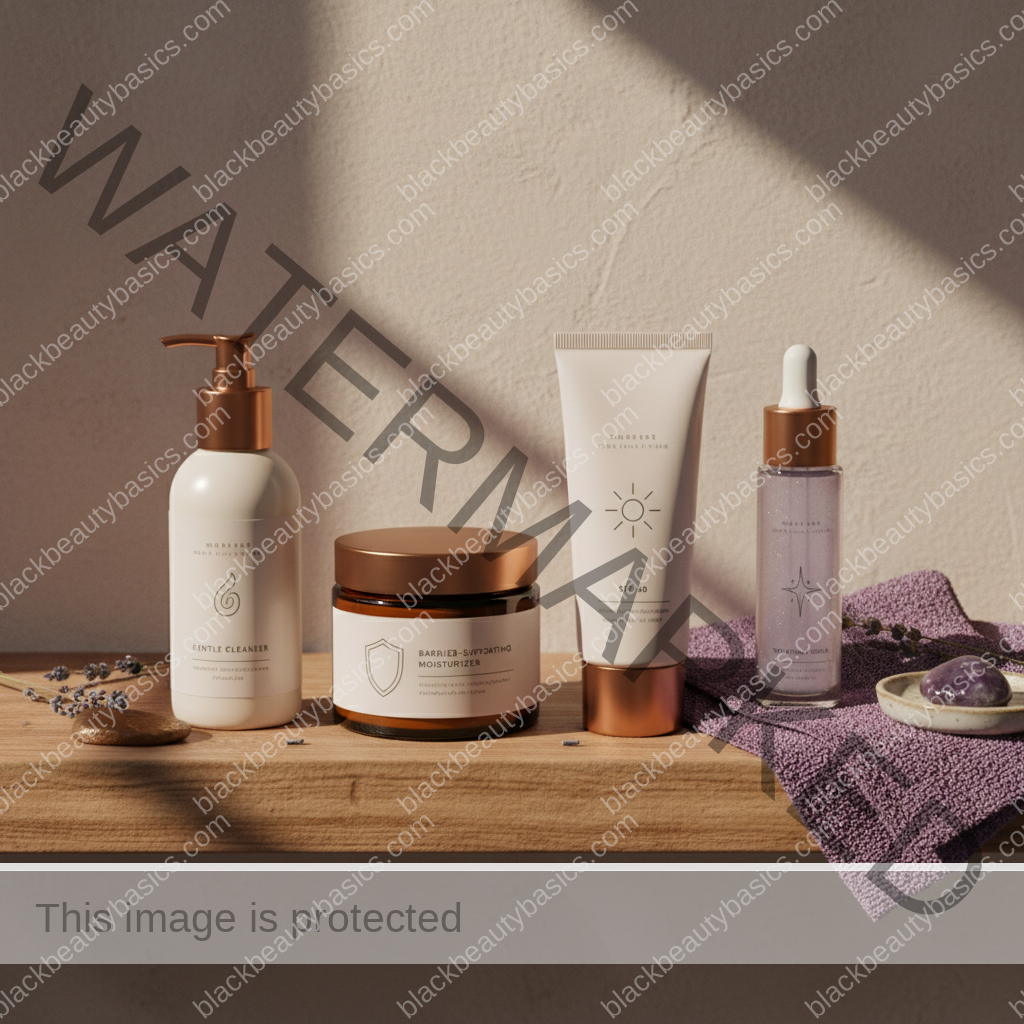 Barrier-safe dark spot routine essentials with cleanser moisturizer sunscreen and a gentle treatment