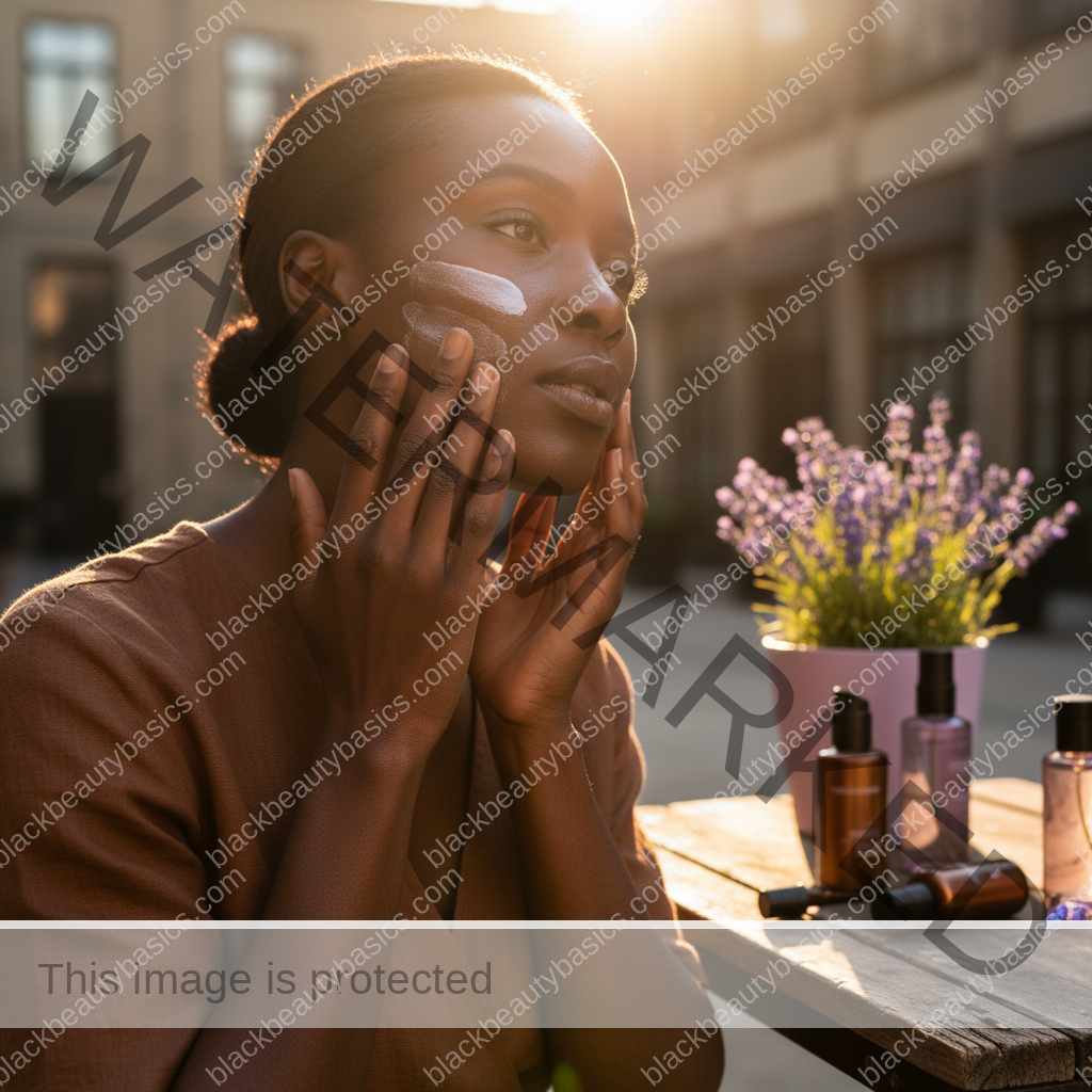Black woman applying sunscreen in a practical step for Flashback, White Cast, and Sunscreen Under Photography Lighting