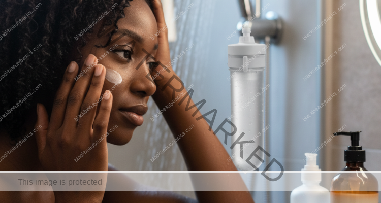 Black woman caring for dark skin and textured hair in a hard water household