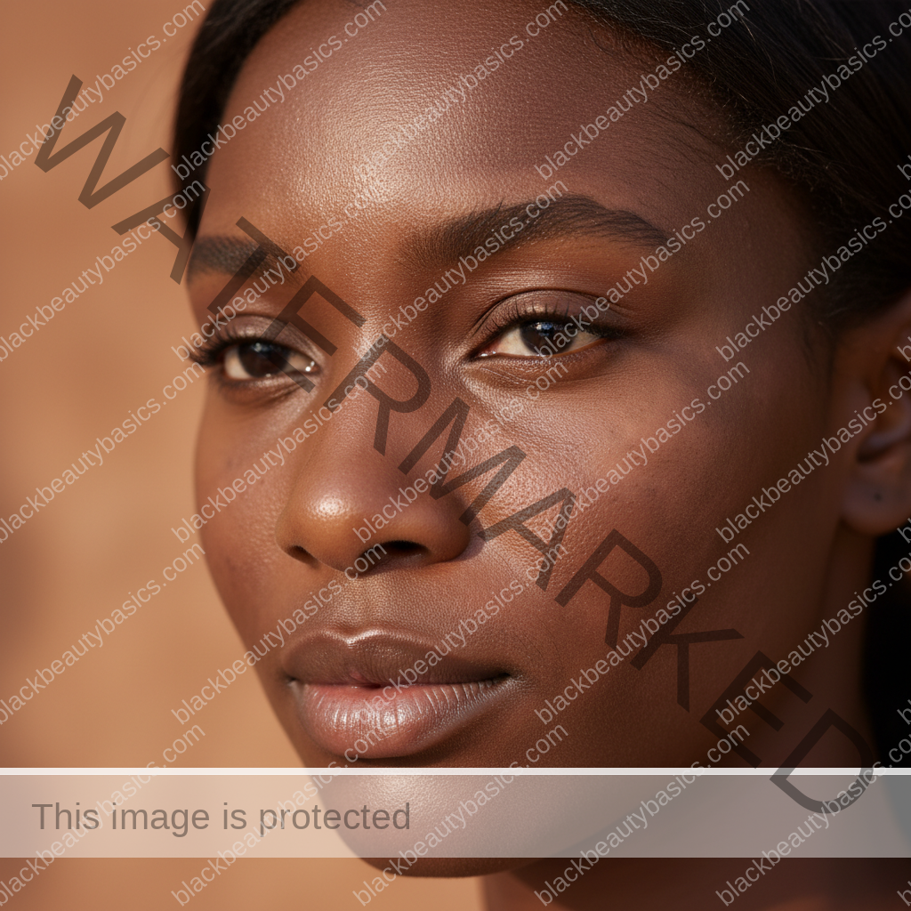 Respectful close-up of deep melanated skin with natural texture and a fading dark mark